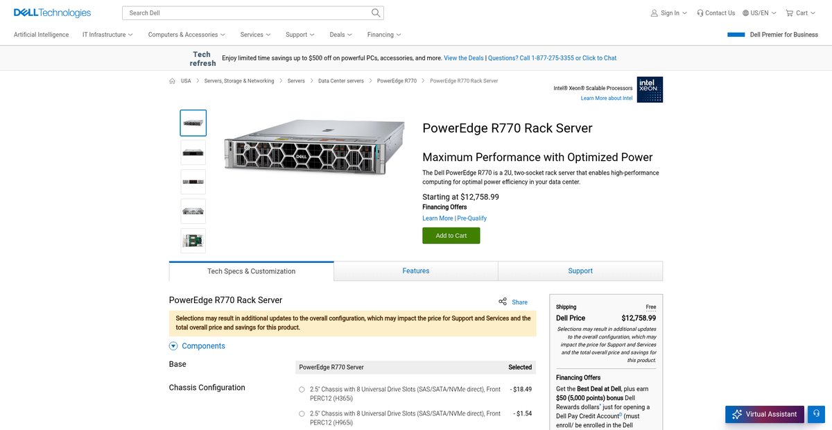 Dell PowerEdge R770 Rack Server | Dell USA Screenshot