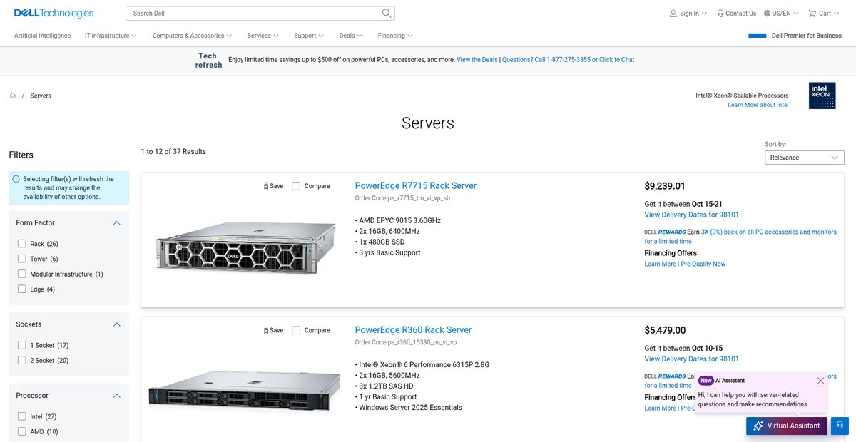 Rack, Tower & Edge Servers Screenshot