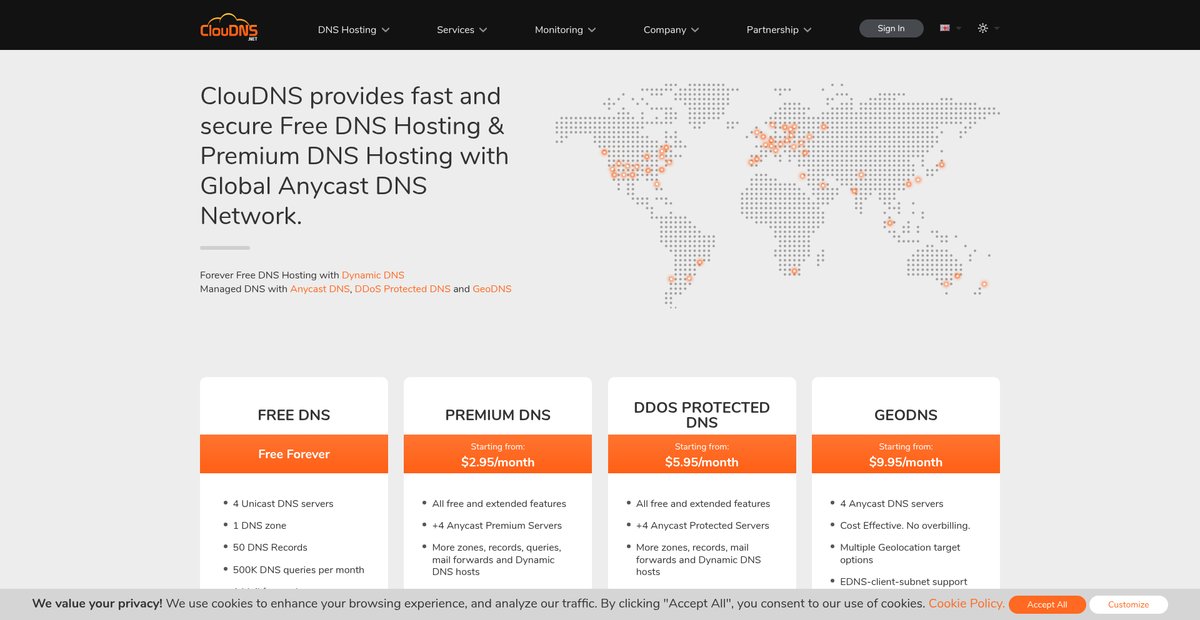 ClouDNS: Free DNS hosting, Cloud DNS hosting and Domain ... Screenshot