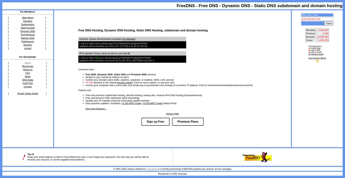 FreeDNS - Free DNS - Dynamic DNS - Static DNS subdomain ... Screenshot