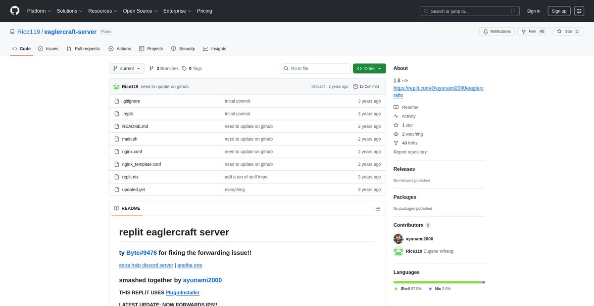 GitHub - Rice119/eaglercraft-server: 1.8 --> https://replit.com/@ayunami2000/eaglercraftx Screenshot