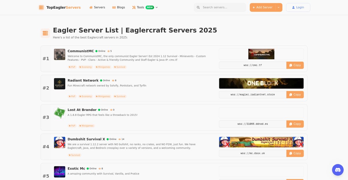 Eagler Server List | Eagler Servers 2025 Screenshot