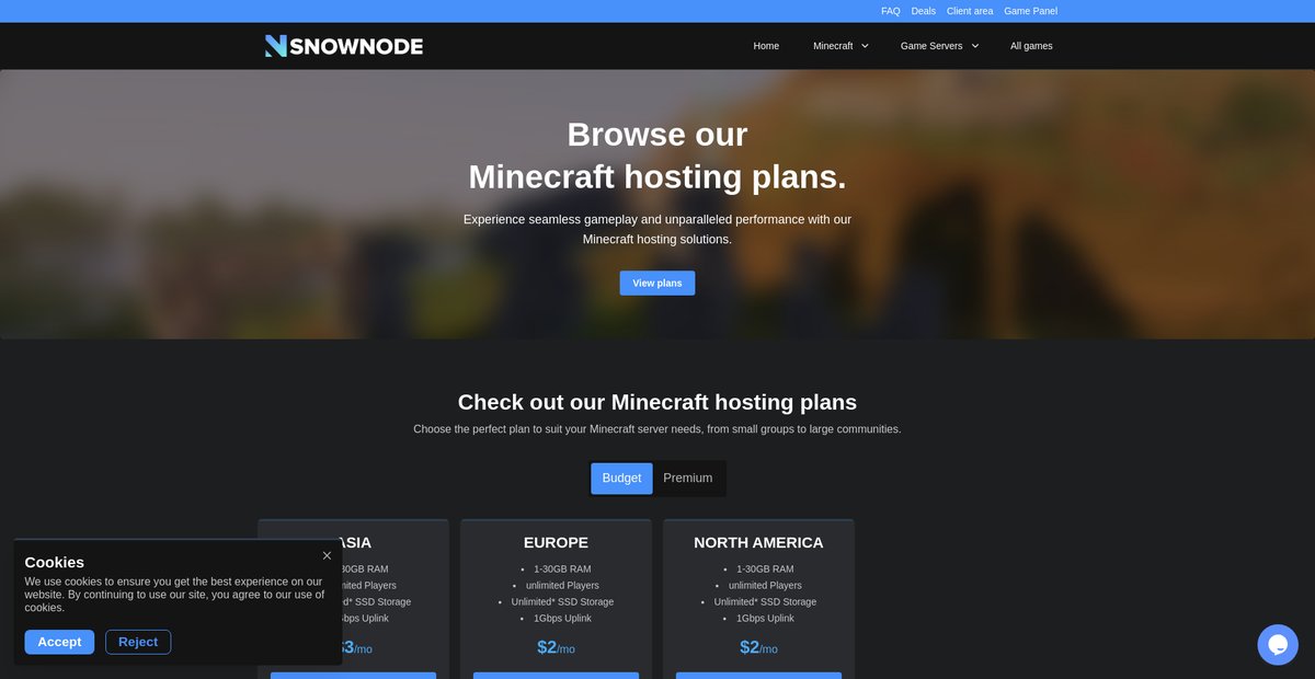 Minecraft Server Hosting | Snownode Screenshot