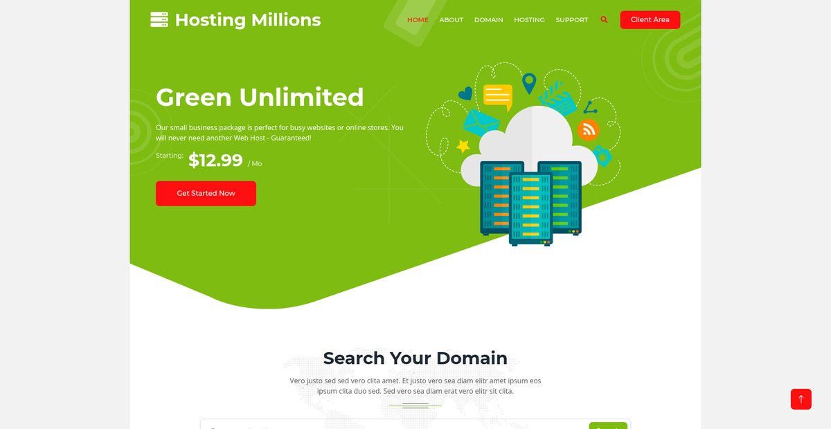 HostingMillions Inc - Green Unlimited Web Hosting Screenshot