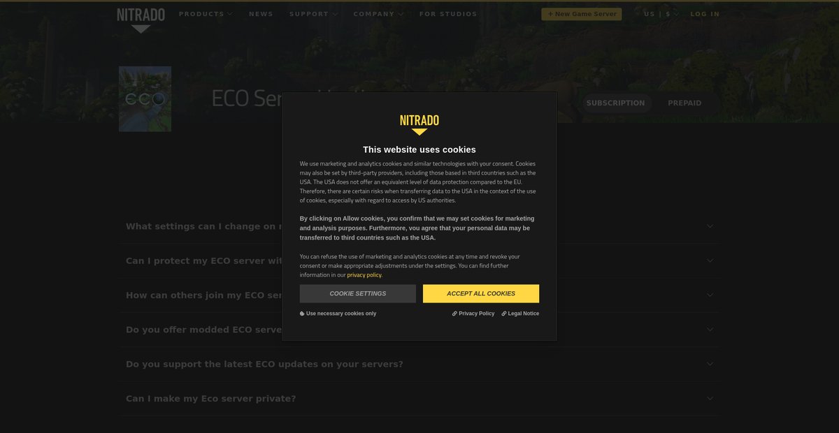 Eco Server Hosting Screenshot