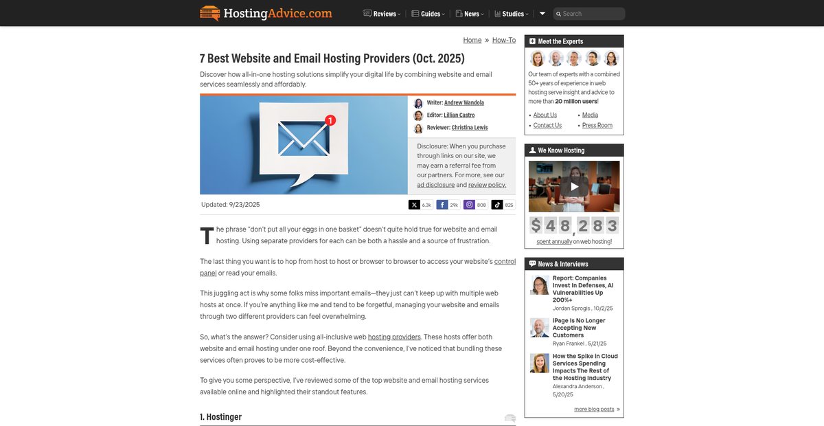 7 Best Website and Email Hosting Providers (Oct. 2025) Screenshot