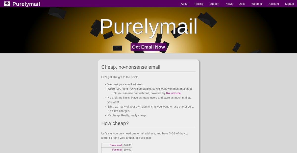 Purelymail: Cheap email for everyone Screenshot