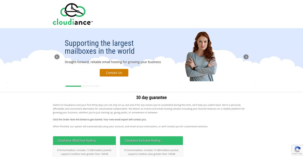 Home - Cloudiance -Reliable, Secure, Cloud Based Email Hosting Screenshot