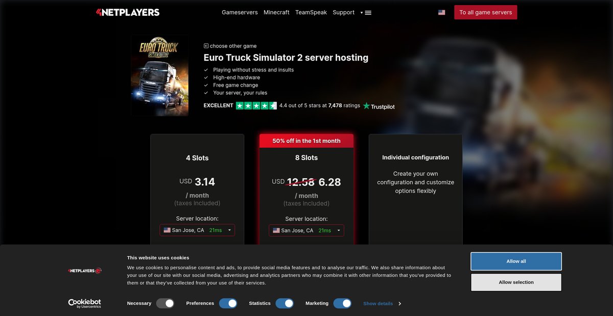 Euro Truck Simulator 2 Server hosting from USD3.14/month Screenshot