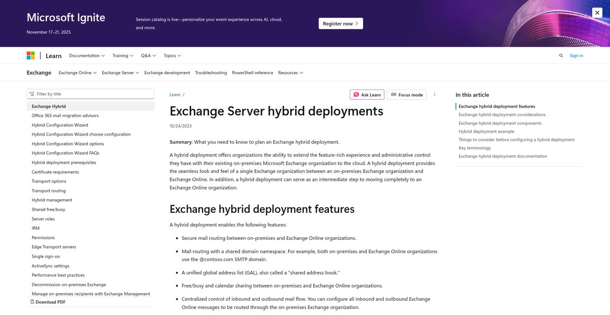Exchange Server hybrid deployments Screenshot