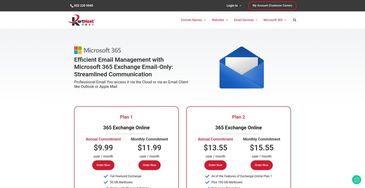 Microsoft 365 Exchange Email Only Screenshot
