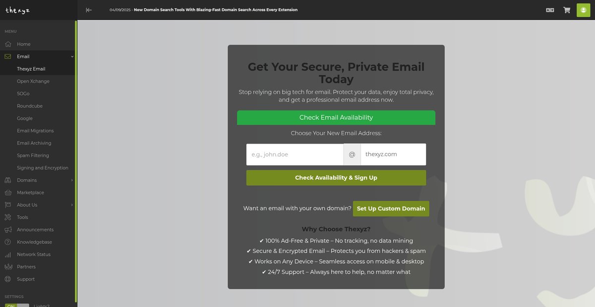 Hosted Microsoft Exchange Screenshot