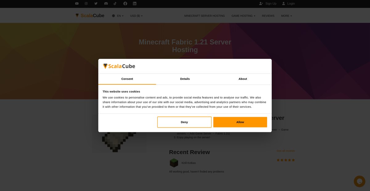 Minecraft Fabric 1.21 Server Hosting Screenshot
