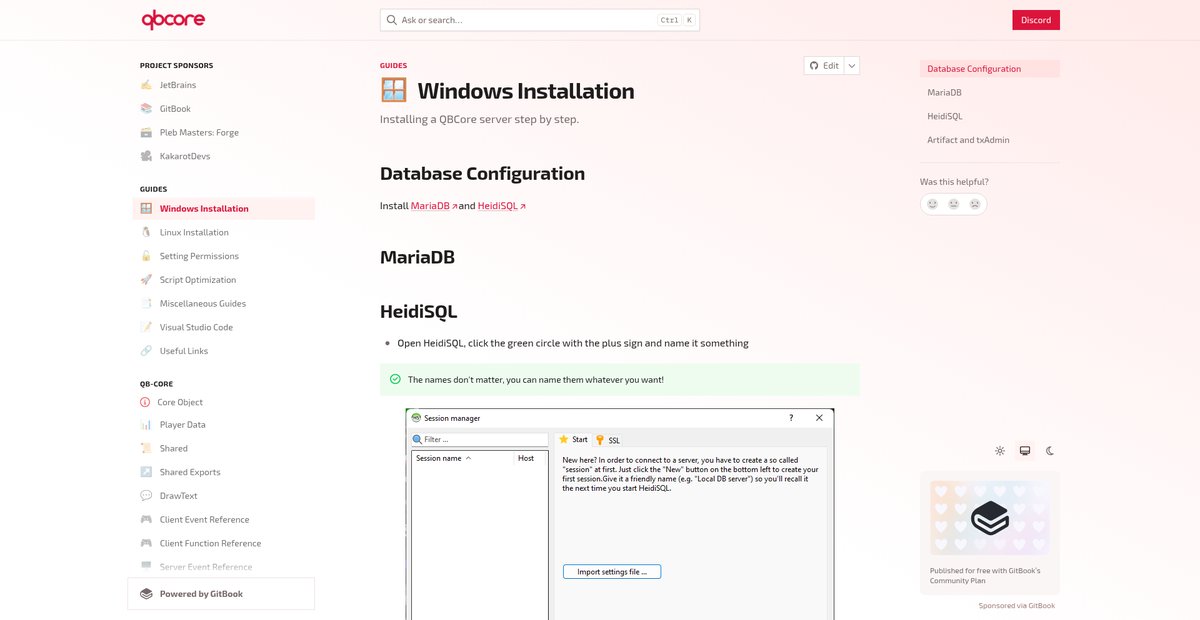 Windows Installation | QBCore Documentation Screenshot