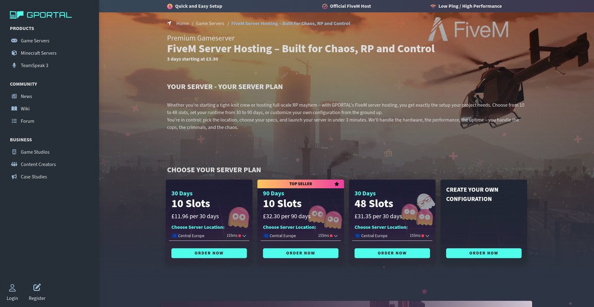 FiveM Server Hosting | Start Your GTA V RP Server Screenshot