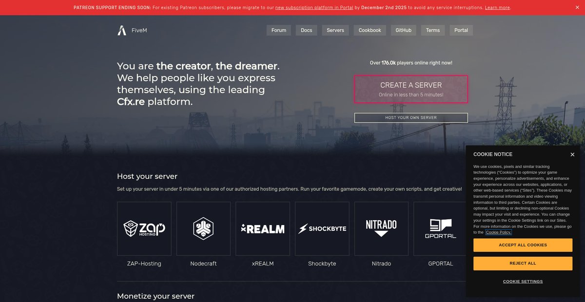 Server hosting Screenshot