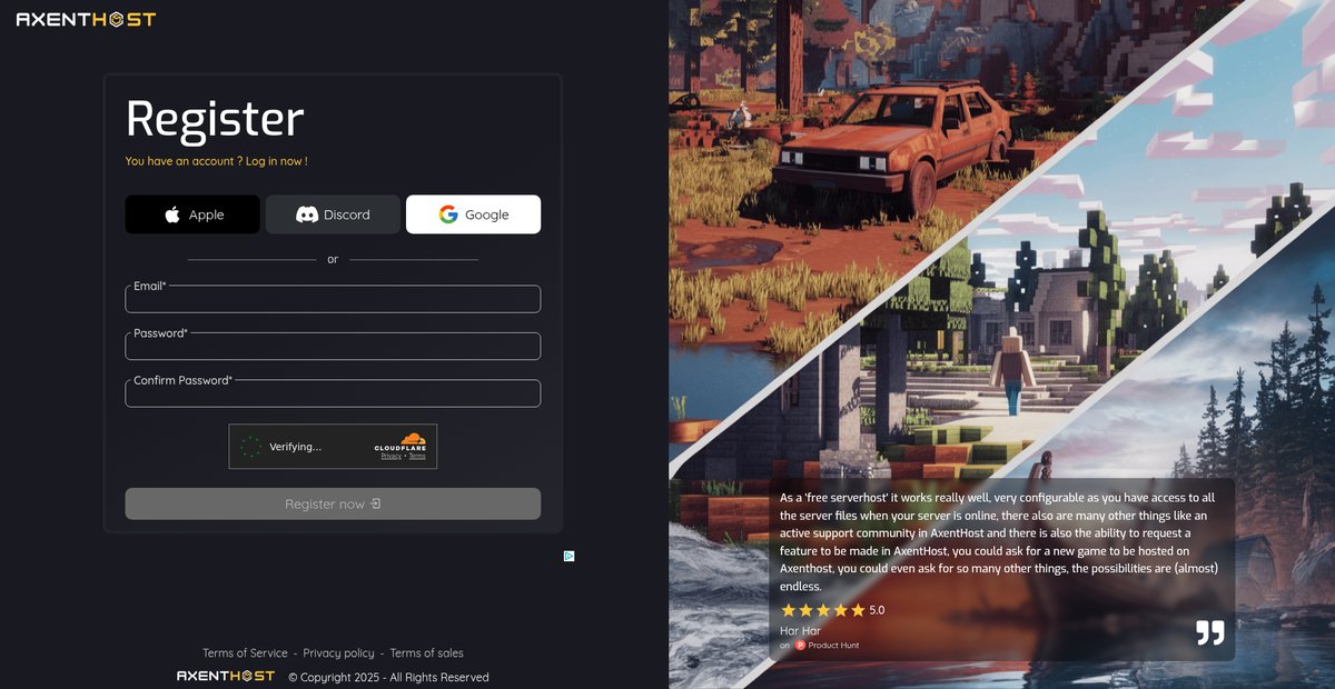 AxentHost - free game server hosting Screenshot