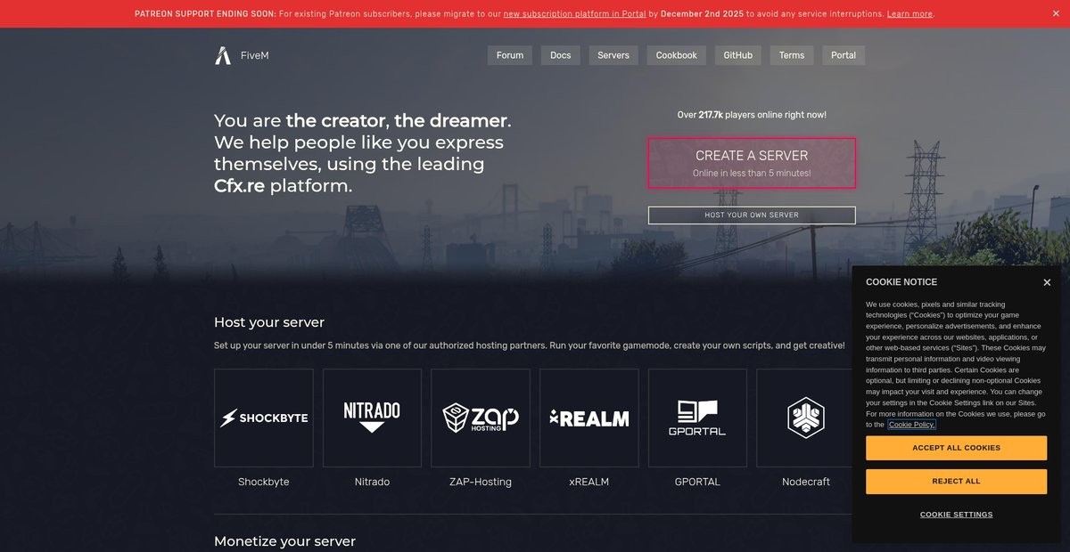 Server hosting Screenshot