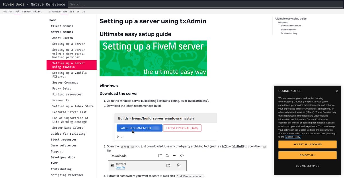 Setting up a server using txAdmin - Cfx.re Docs Screenshot