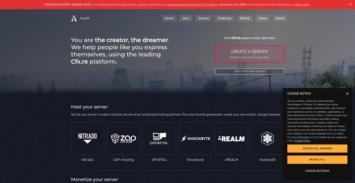 Server hosting Screenshot