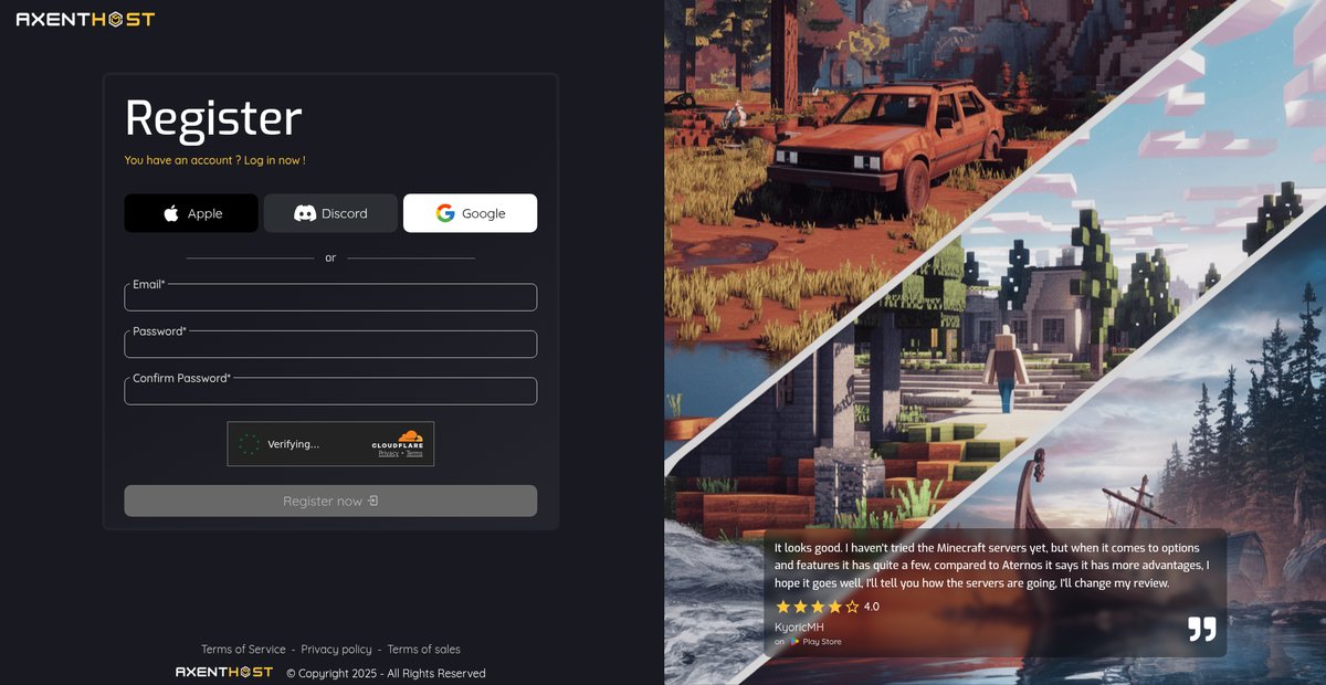 AxentHost - free game server hosting Screenshot
