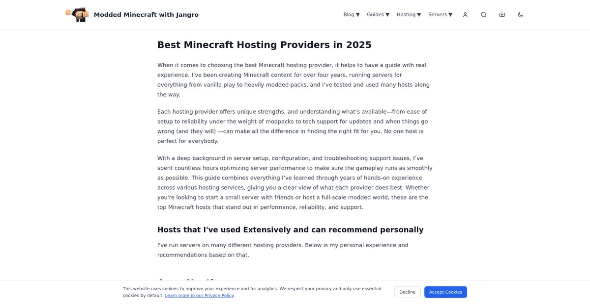 Best Minecraft Hosting Providers in 2025 - Modded Minecraft with Jangro Screenshot