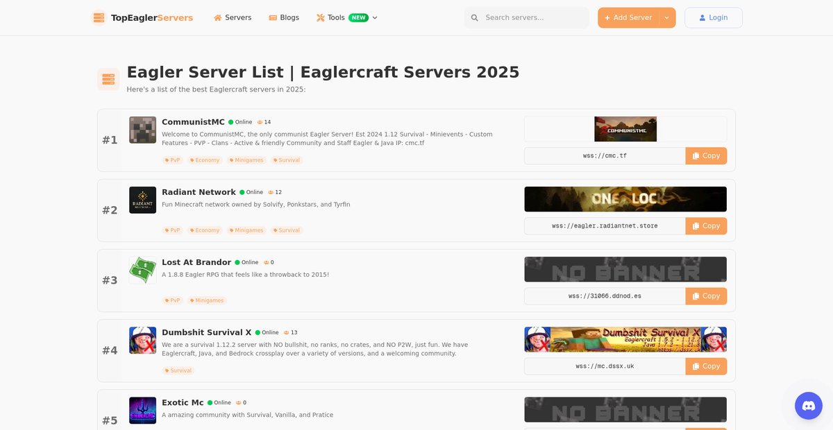 Eagler Server List | Eagler Servers 2025 Screenshot