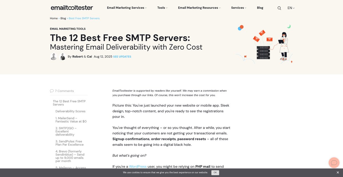 12 Best Free SMTP Servers 2025: Up to 12k emails/month ... Screenshot
