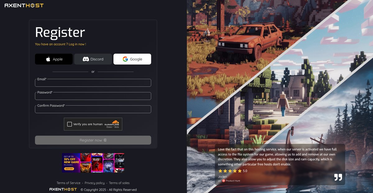 AxentHost - free game server hosting Screenshot