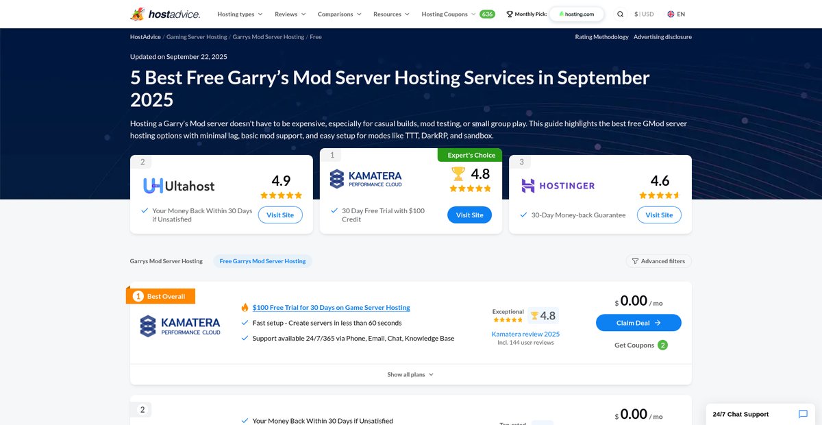 5 Best Free Garry's Mod Server Hosting Services (Sep 2025) Screenshot