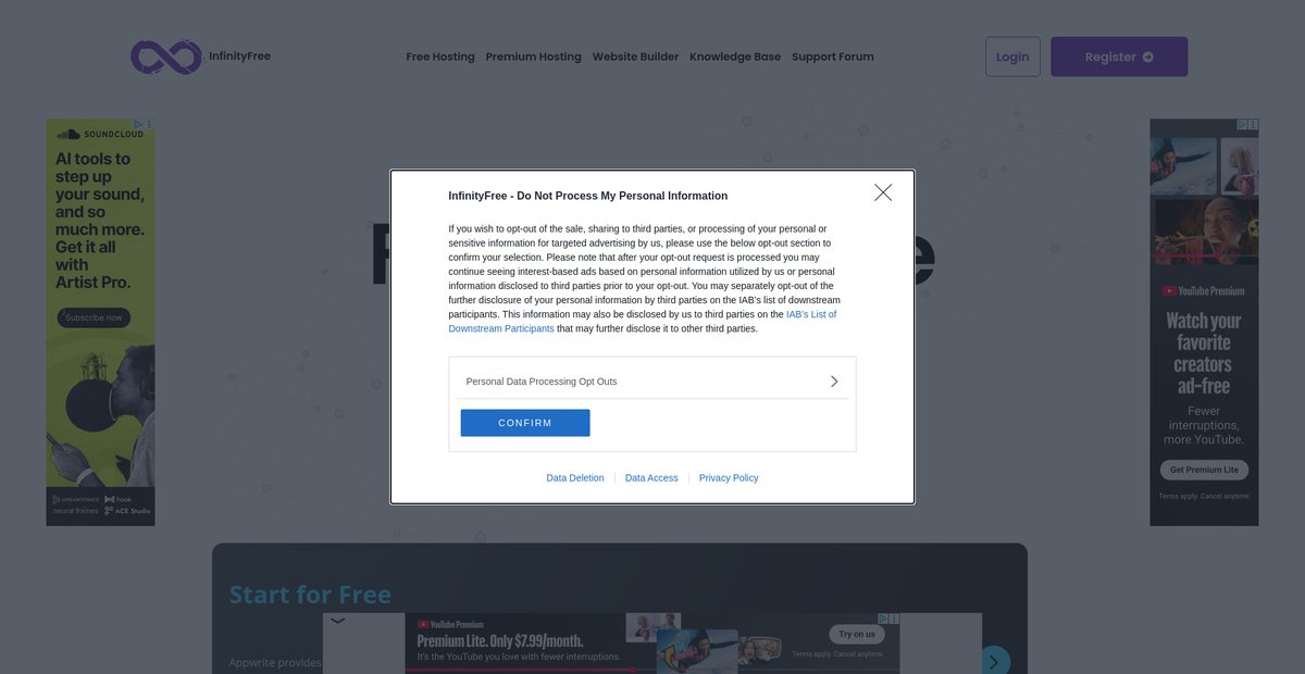 InfinityFree: Free Web Hosting with PHP and MySQL Screenshot