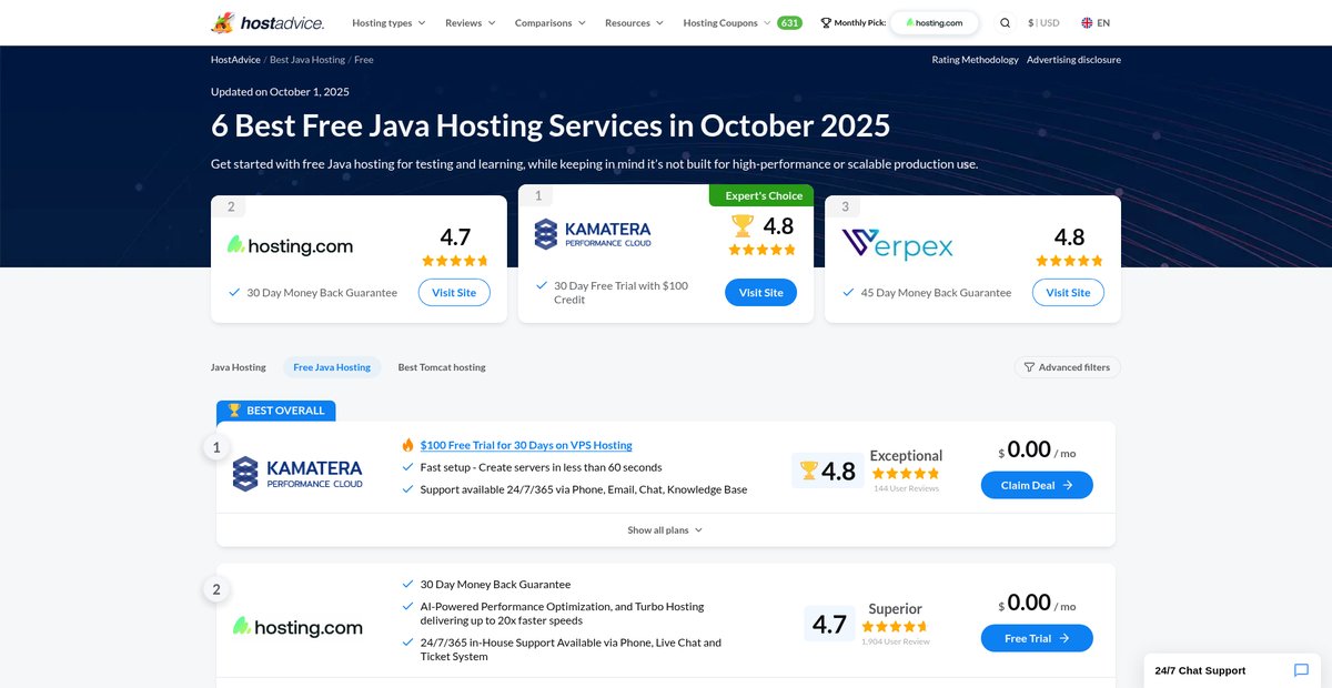 6 Best Free Java Hosting Services (Oct 2025) Screenshot