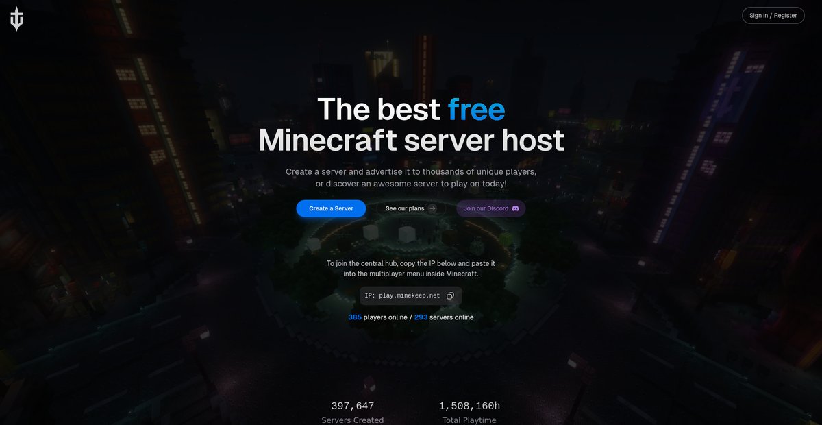 MineKeep - Free Minecraft Server Hosting Screenshot