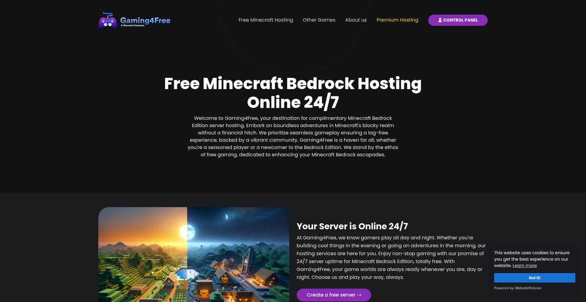Free Minecraft Bedrock Hosting - Online 24/7 Screenshot
