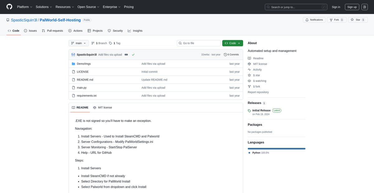 GitHub - SpasticSquirr3l/PalWorld-Self-Hosting: Automated setup and management Screenshot
