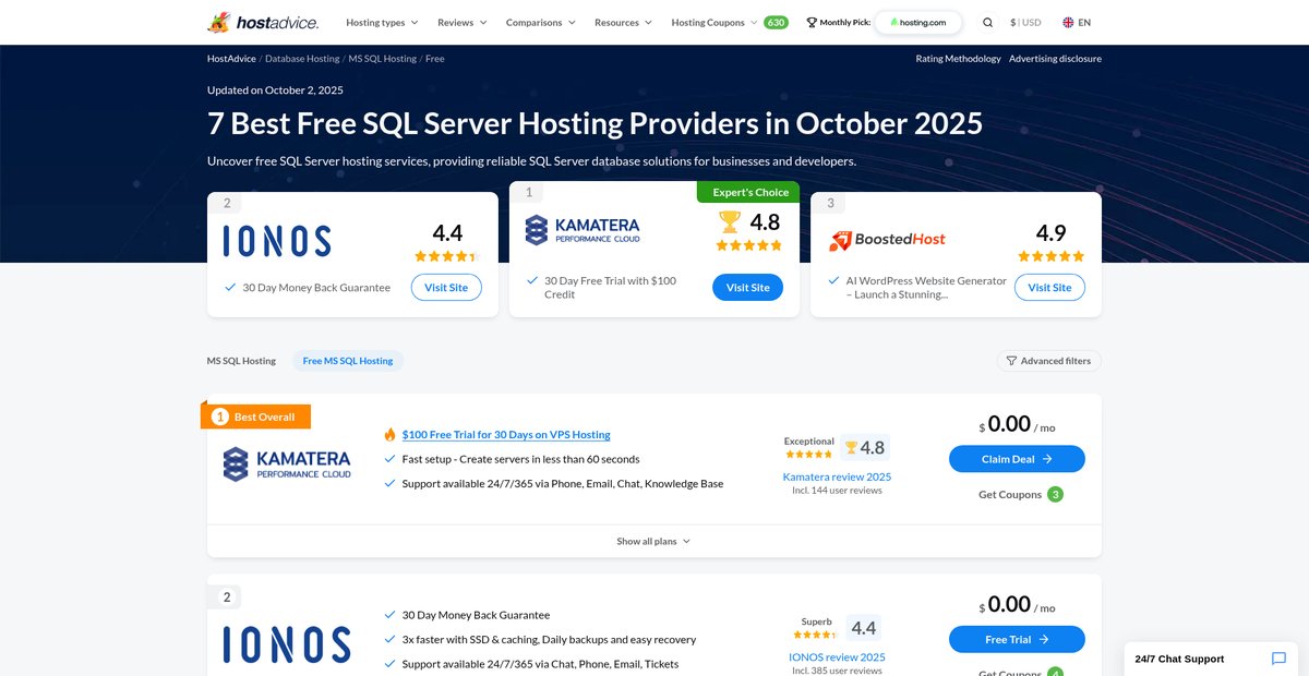 7 Best Free SQL Server Hosting Providers (Sep 2025) Screenshot
