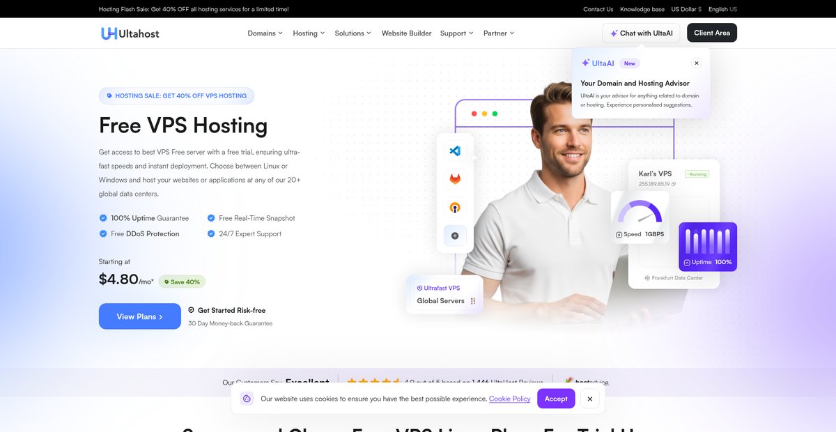 FREE VPS Provider : Real VPS Trial for 30 Days - UltaHost Screenshot