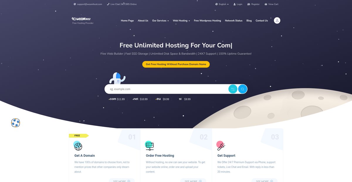 Portal Home - Woom Hosting - Free Unlimited cPanel Web Hosting , Free VPS 1GB RAM , Free Cloud Hosting , No Ads Screenshot
