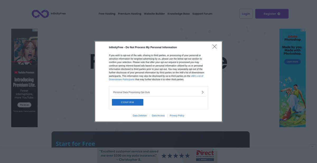 InfinityFree: Free Web Hosting with PHP and MySQL Screenshot