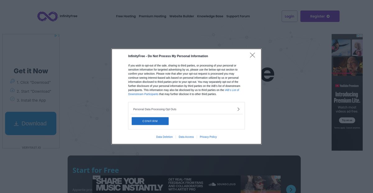 InfinityFree: Free Web Hosting with PHP and MySQL Screenshot