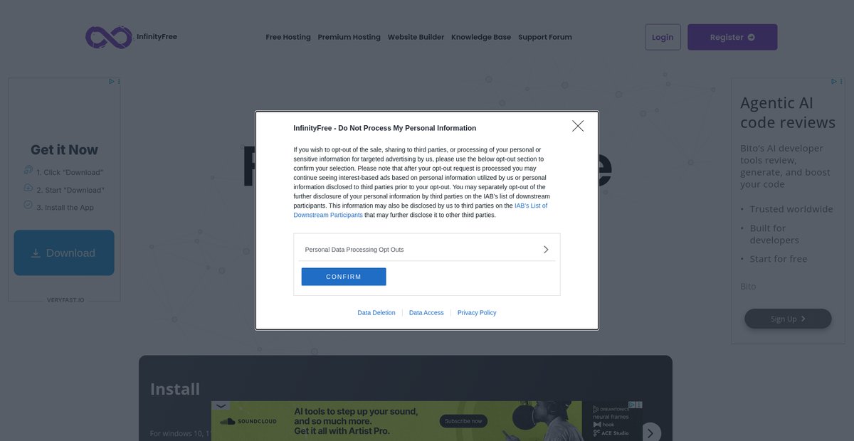 Free Web Hosting with PHP and MySQL Screenshot