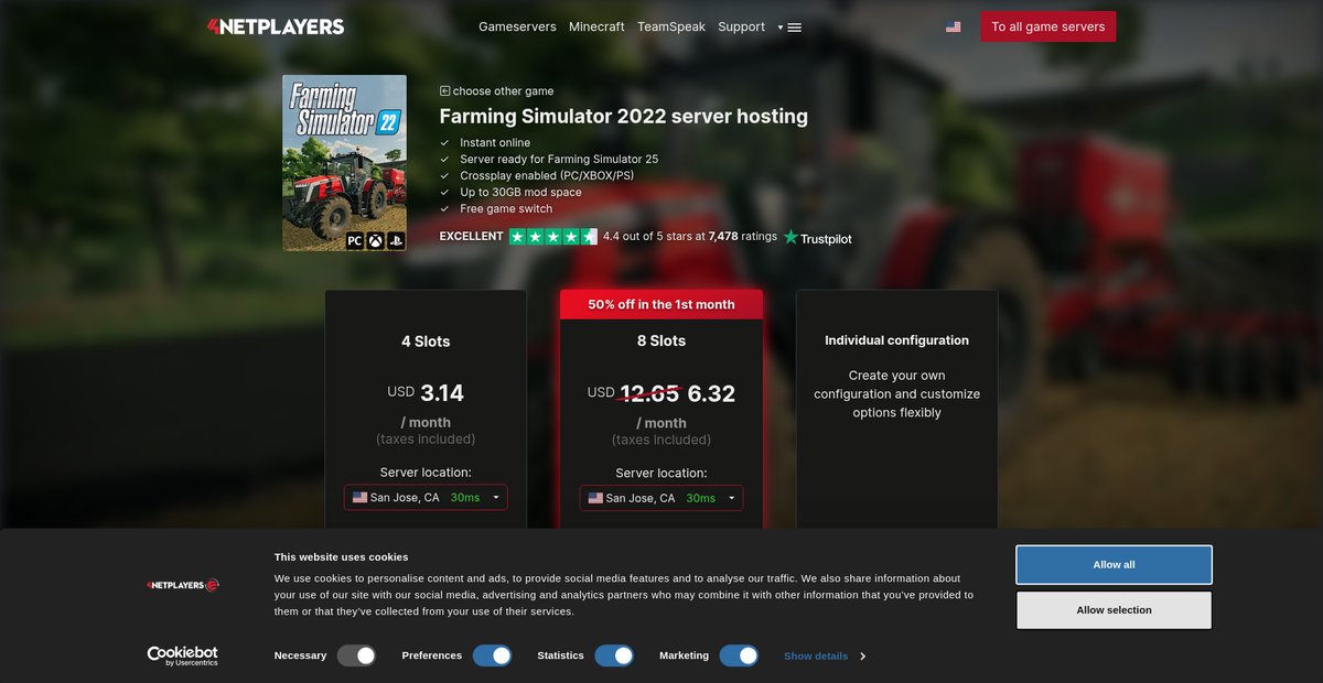 Farming Simulator 2022 Server hosting from USD3.14/month Screenshot