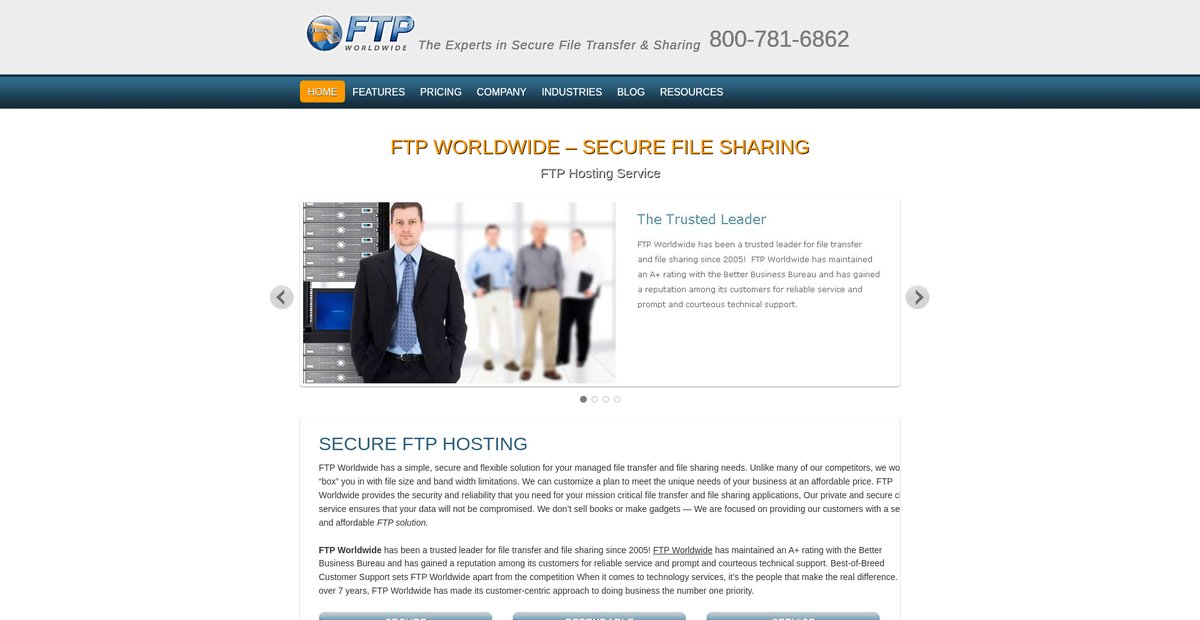 Secure Online File Sharing Secure FTP Hosting | FTP Worldwide Screenshot