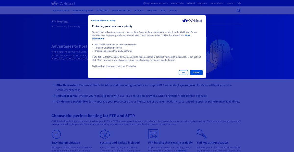 FTP Hosting | OVHcloud Worldwide Screenshot
