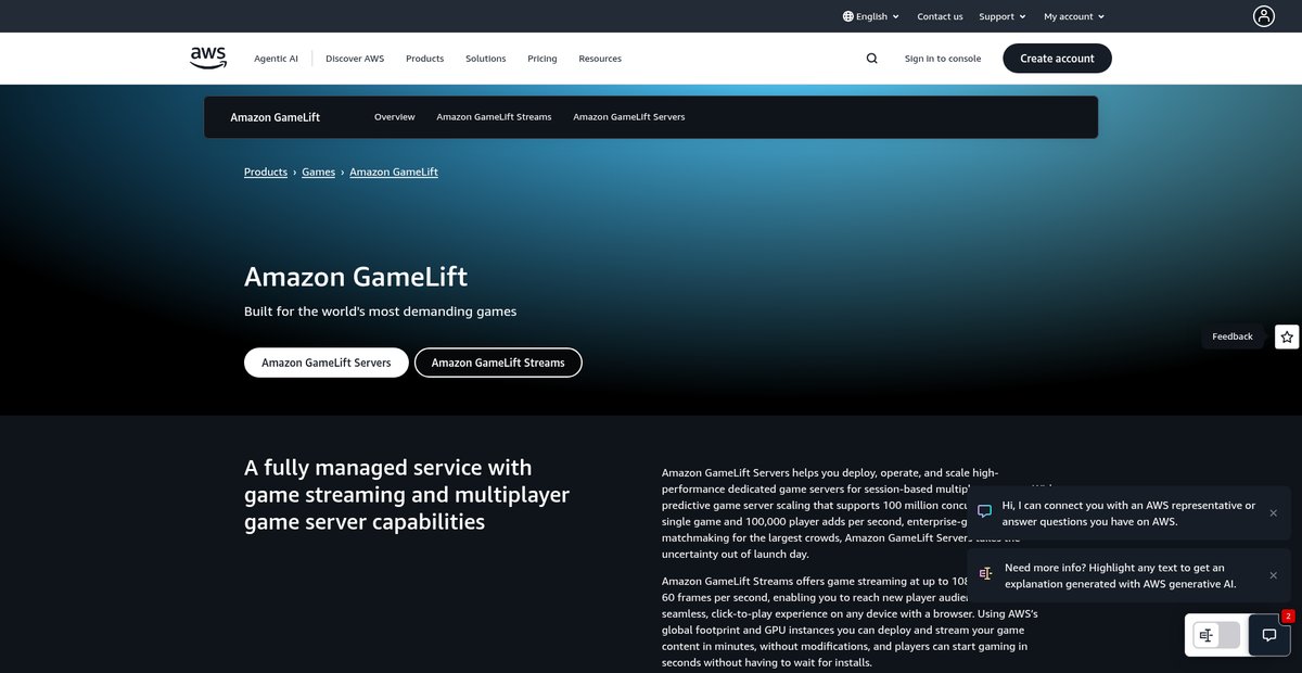 Build Cloud Gaming Servers - Amazon GameLift Screenshot