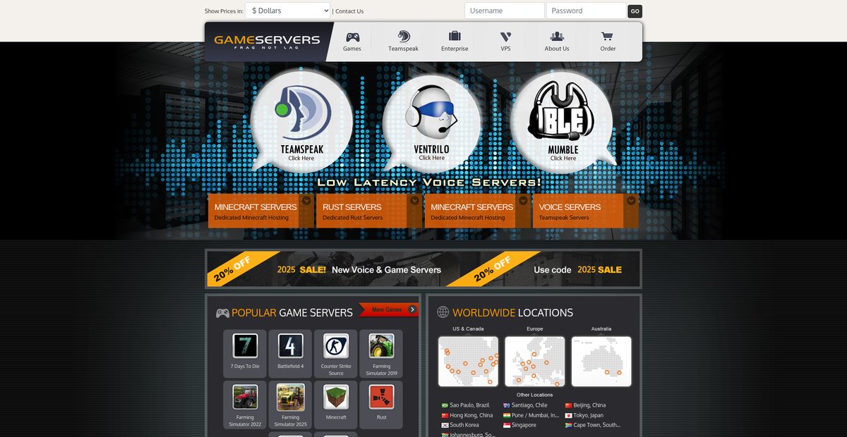 Game Servers, Dedicated Clan Server Host, and Teamspeak Hosting Screenshot