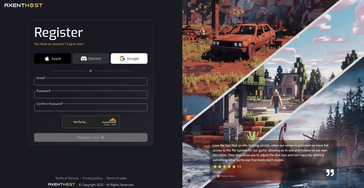 AxentHost - free game server hosting Screenshot