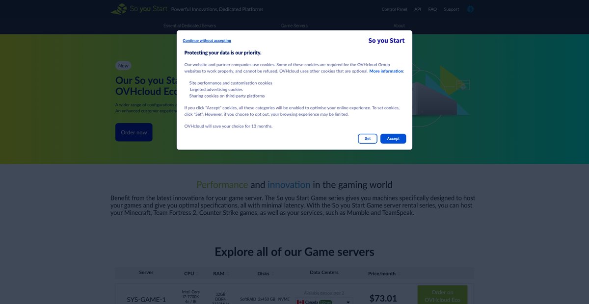 Game server rental Screenshot