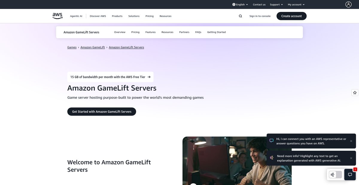 Dedicated Game Server Hosting - Amazon GameLift - AWS Screenshot
