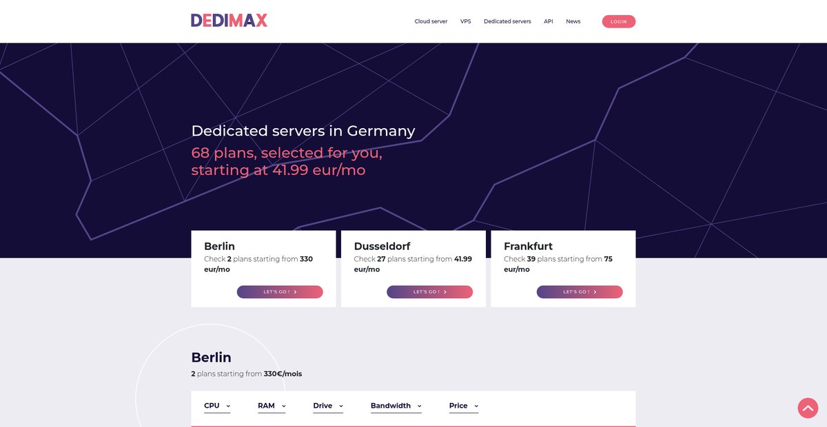 Dedicated server in Germany | dedimax.com Screenshot